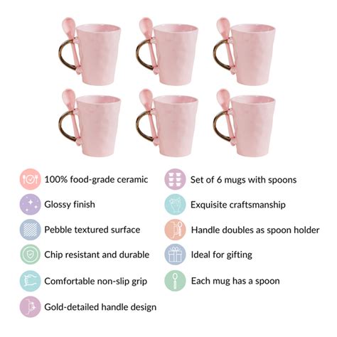 Coffee Mugs With Spoons Pink Set Of 6 350ml Online - Premium Coffee Mug ...