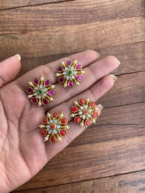Six petal flower real kundan studs – Alluring Accessories