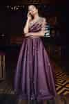 Buy Purple Textured Jacquard Asymmetric One Shoulder Cape Gown For ...