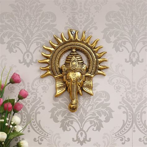 Buy eCraftIndia Golden Metal Sun Decorative Ganesha Wall Hanging | Lord ...