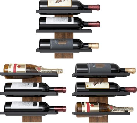 Amazon.com: Hoctieon 3 Tier Wall Mount Wine Rack Set (9 Bottles), Wall ...