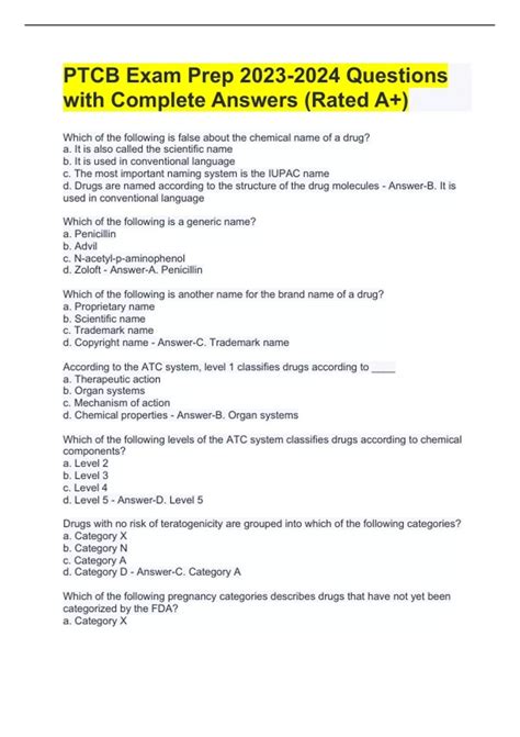 PTCB Exam Prep Questions with Complete Answers (Rated A+) - PTCB ...