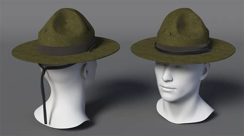 3D model Drill Sergeant Campaign Hat Green on Mannequin Fur | 3D Molier ...