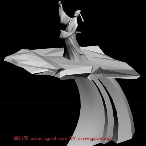 李白举杯邀明月雕塑3D模型_现代场景模型下载-摩尔网CGMOL