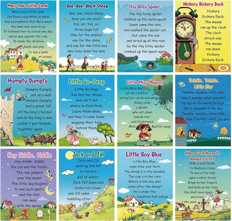Amazon.com : Dunzoom 12 Pcs Nursery Rhyme Posters Educational Preschool ...