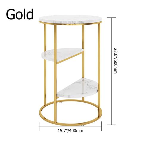 3 Tier White and Gold Marble Top Shelf style Metal Side Table - Punam ...