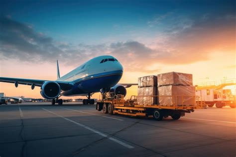 Loading cargo plane outside air freight logistic shipping boxes ready ...