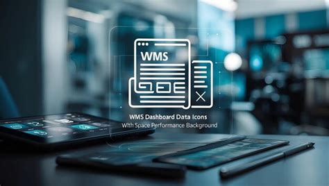 Photo realistic wms dashboard and inventory data icon on professional ...
