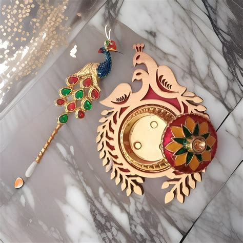 Fancy Peacock Shape Sindur Dibbi with Peacock Shape Tilak Stick for ...