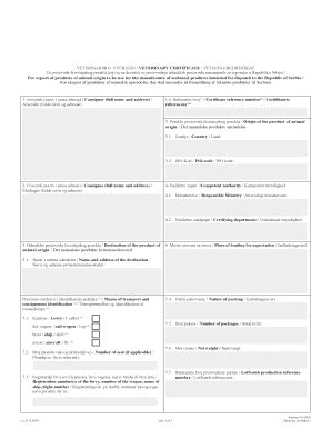 Veterinary Certificate for Animal Product Export to Serbia - Blank ...