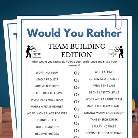 Team Building Would You Rather Questions, Team Building Games, Activity ...