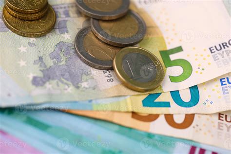 Euro money bills and coins close up. Big amount of euro money on table ...