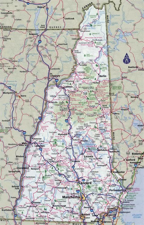Large detailed roads and highways map of New Hampshire state with all ...