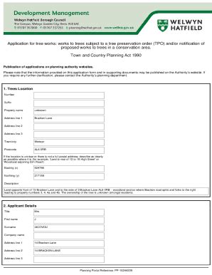Fillable Online Works to Trees Subject to a Tree Preservation Order ...