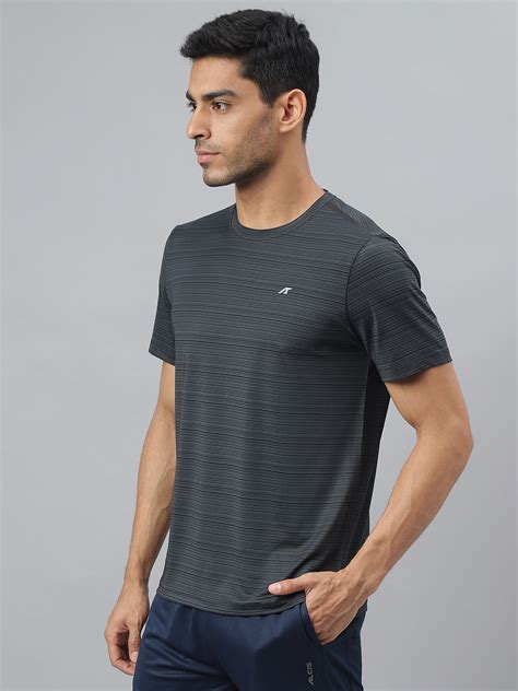 Alcis Men Dark Grey Stretch-X Anti-Static Slim-Fit Round Neck Running
