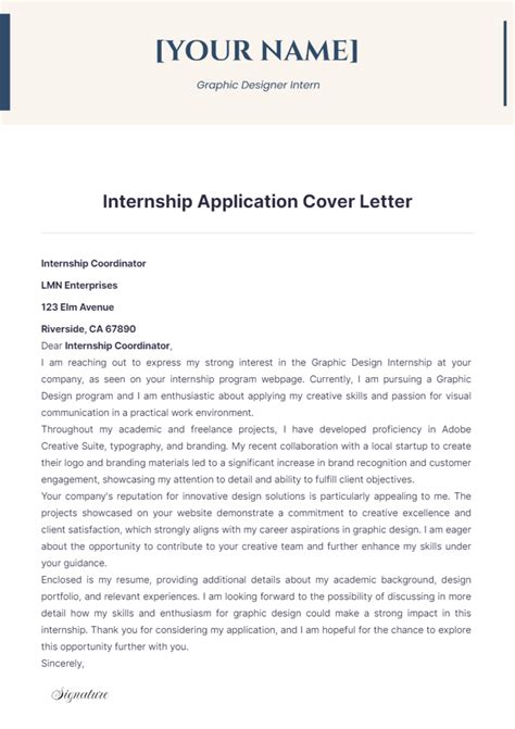 Free Internship Application Cover Letter Template to Edit Online
