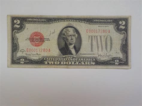 Currency Note 1928 2 Dollar Bill Red Seal Note Paper Money United ...