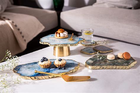 Blue Agate Cake Stand With Golden Base – Serein Wellness