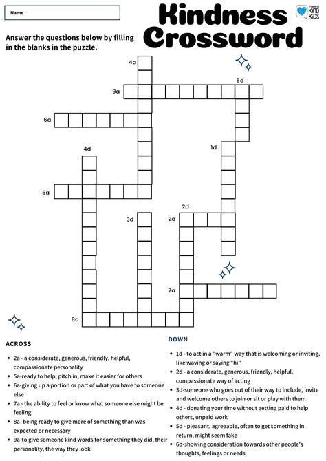 Best 13 Kindness Crossword Puzzle to Help Teach SEL Vocabulary – Artofit