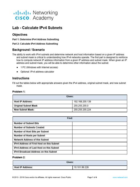 Lab Calculate IPv4 Subnets 的图像结果