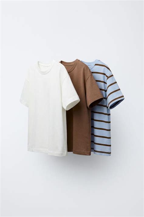 3-PACK OF STRIPED & PLAIN T-SHIRTS - Brown-Blue | ZARA India