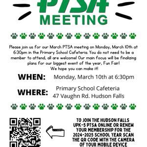 March PTSA Meeting , 47 Vaughn rd, Hudson Falls, NY, 10 March 2025 ...