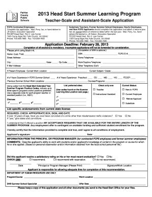 Fillable Online fcps 2013 Head Start Summer Learning Program - Fairfax ...
