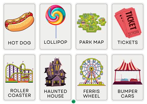 Flashcards Imprimibles sobre Vocabulario de los Parques de Atracciones ...
