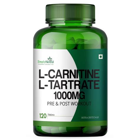 Simply Herbal L-Carnitine With L-Tartrate 1000mg Pre & Post Workout ...