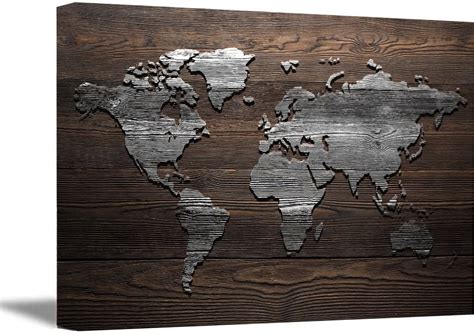 Awkward Styles Rustic World Map Canvas Wall Art - Perfect Map Lover ...
