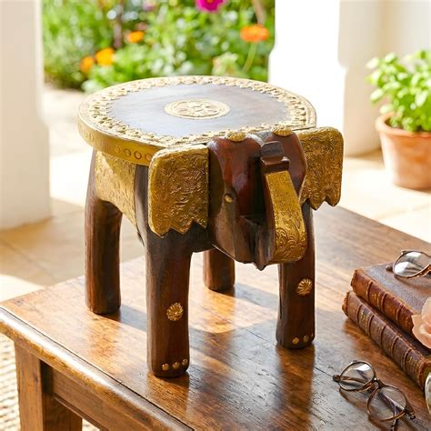 Hastam Handcrafted Wooden Elephant Small Showpiece Stool | 8 Inch ...