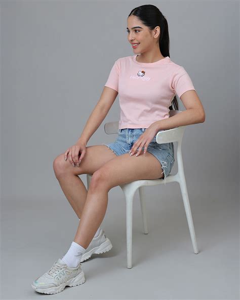 Hello Kitty Embroidered Fitted Cropped Tshirt For Women – Free Authority