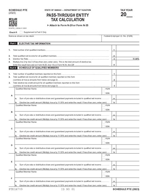 Fillable Online Schedule PTE, 2023, Pass-Through Entity Tax Calculation ...