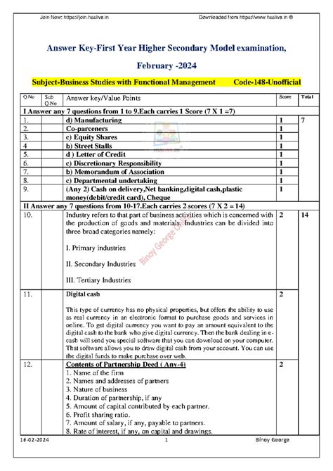 Hsslive xi bs key model feb 2024 - Answer Key-First Year Higher ...