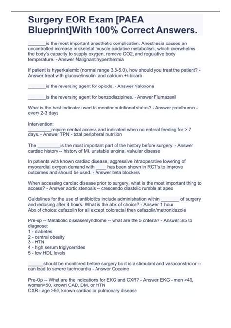 Surgery EOR Exam [PAEA Blueprint]With 100% Correct Answers. - PAEA ...