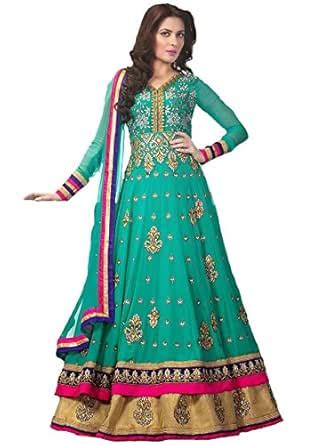 Buy Velenton Women's Green Georgette Attractive Workwear Lehenga Saree ...
