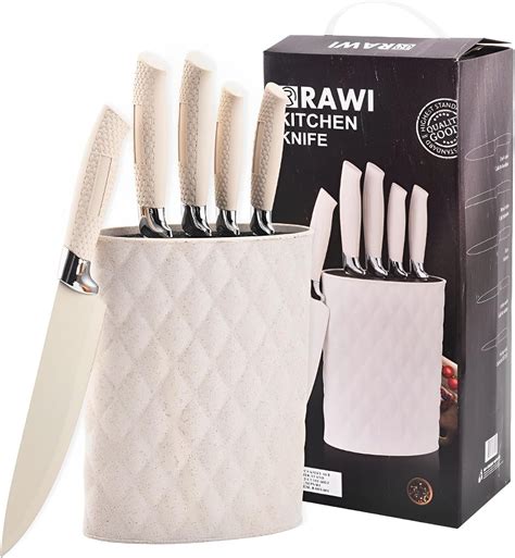Amazon.com: Kitchen Knife Set, 6 Pcs White Knife Set with Block ...