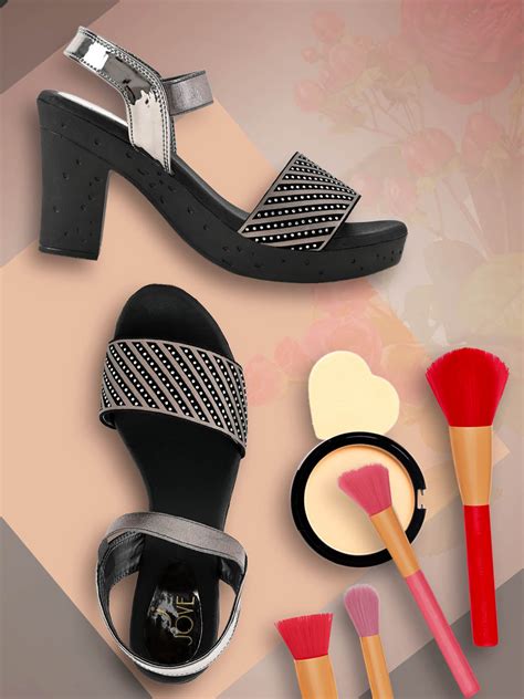 Women Grey Embellished Ankle Loop Sandals – ShoeTree