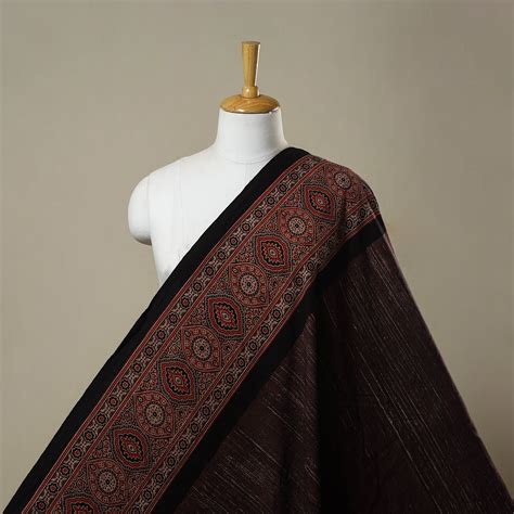 Brown Natural Dyed Brush Design Cotton Ajrakh Print Fabric