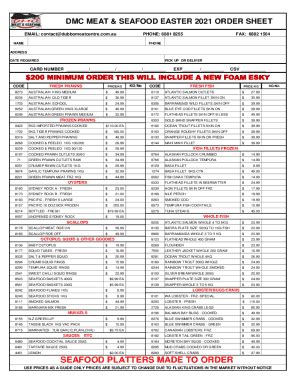 Fillable Online DMC MEAT & SEAFOOD EASTER 2021 ORDER SHEET Fax Email ...
