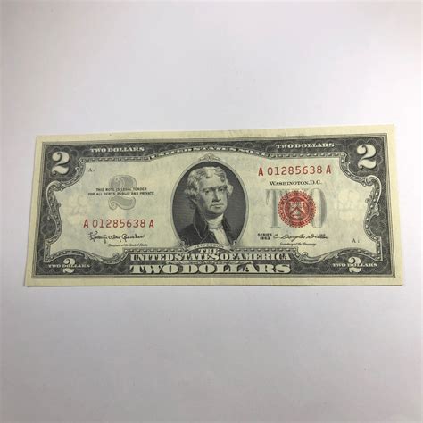 Series 1953 Red Seal $2 Bill Washington DC in Protective Sleeve ...
