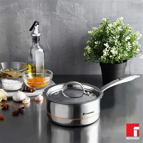 Buy BERGNER Argent 5cx Silver Solid Stainless Steel Saucepan with Lid ...