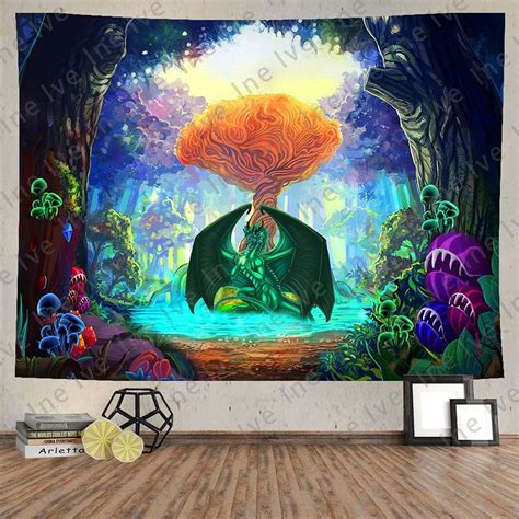 Ine Ive Fantasy Forest Dragon Tapestry Mushroom India | Ubuy