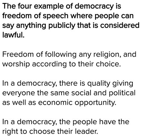 Write four example of democratic lifestyle - Brainly.in