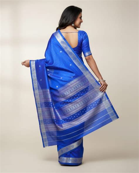 Blue Silver Ek Phulia Bomkai Silk Saree