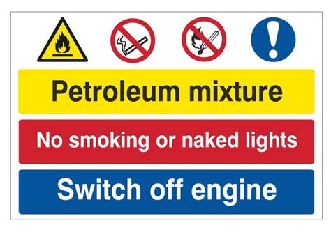 Petroleum Mixture no Smoking or Naked Lights, Switch Off Engine Sign ...