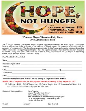 Fillable Online Annual Mayors Ramadan Unity Dinner 2015 Advertisement ...