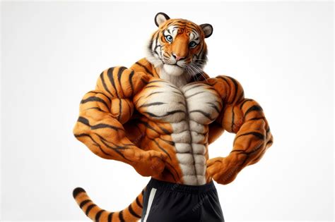 Premium Photo | Anthropomorphic tiger bodybuilder showing biceps on ...