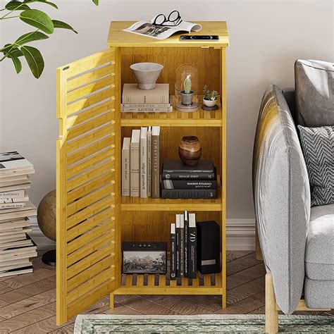 Buy Viagdo Bathroom Cabinet, Bamboo Storage Cabinet Floor with Single ...