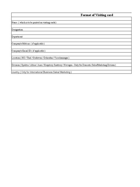 Image result for Visiting Card Format